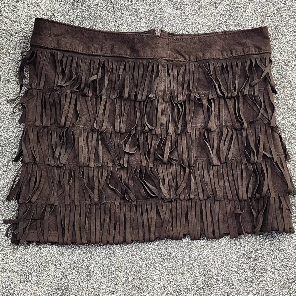 Brown Fringe Mini Western Skirt Size 5